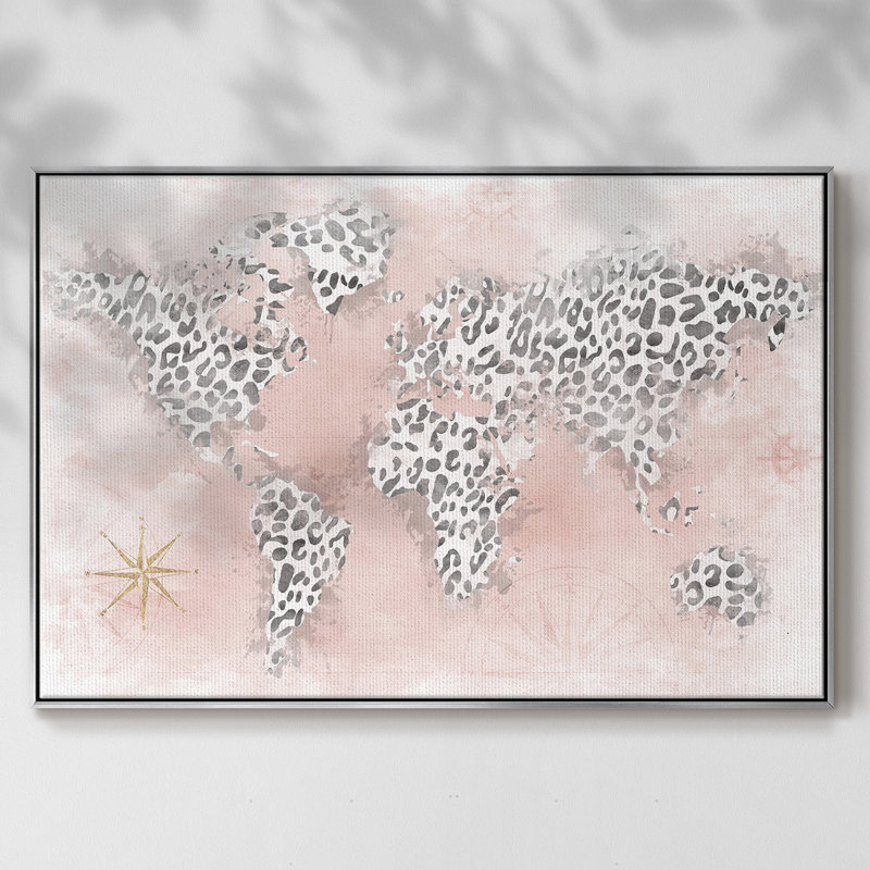 Carte de guépard rose sur toile, H 17 po x l 25 po x P 2 po, Argent