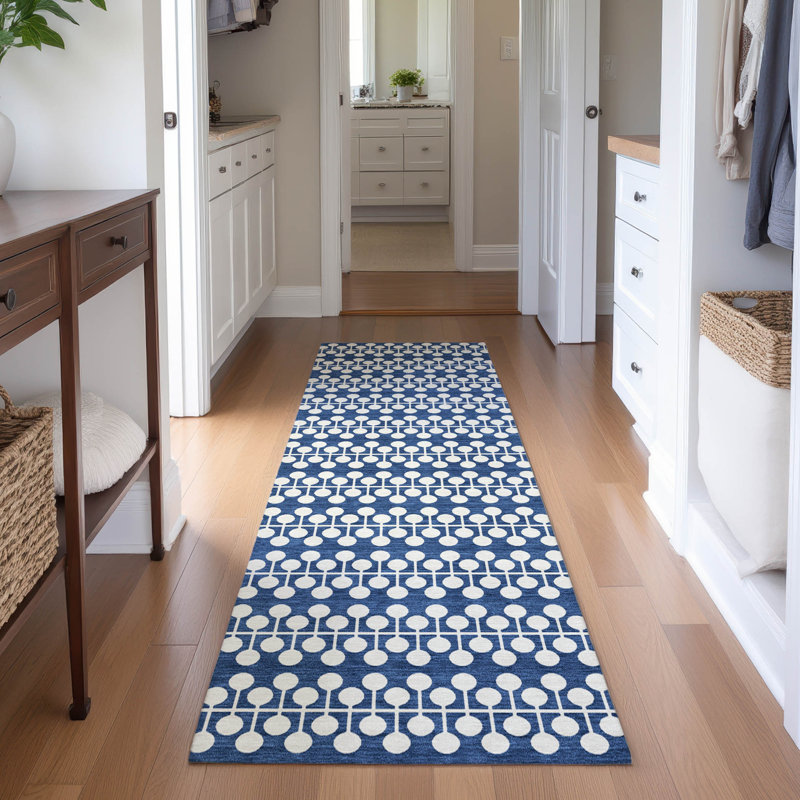 Premium Machine Washable Mayfield AMF2247 Geometric Rug, 2'3" x 7'6" Runner, Navy