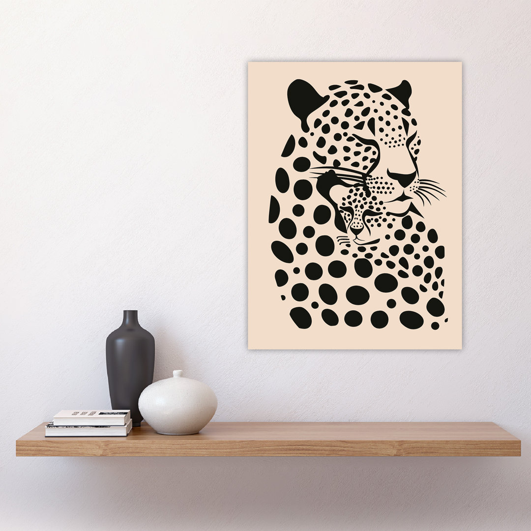 Leopard Mother Pup Baby Tan Graphic Design Wall Art Print