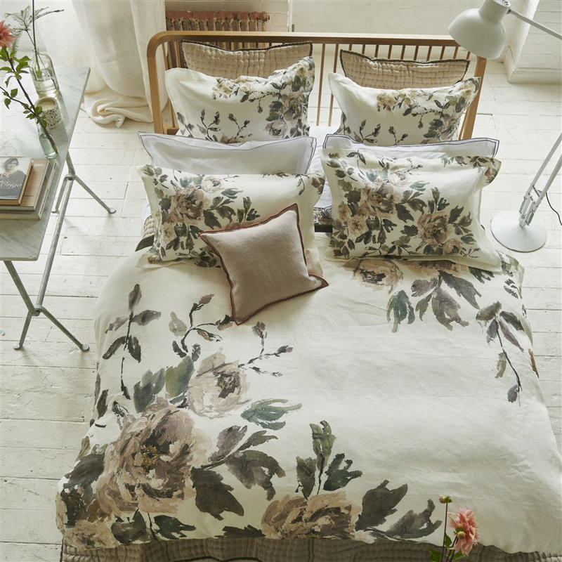 Shanghai Garden Ecru Duvet Cover, Queen Duvet Cover