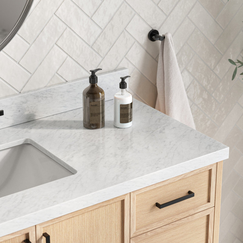 ARIEL Kelly 55 Single Sink Bathroom Vanity with Italian Carrara Marble Top, Oak, 55"