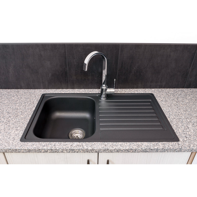 Centurio Single Bowl Inset Kitchen Sink, Black