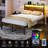 Bed Frame With Charging Station, Storage Headboard And Led Lights, Industrial Platform Bed With Metal Slats-521136084-524885027