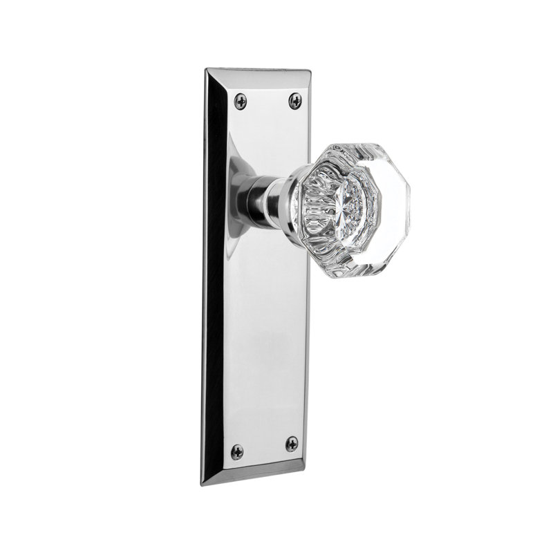 Plaque avec bouton de porte Waldorf New York, Chrome brillant, 2-3/8 po