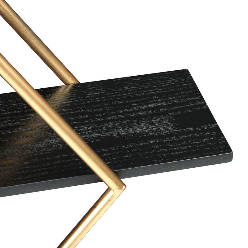 Wood and Gold Diamond Wall Shelf, Black/Gold