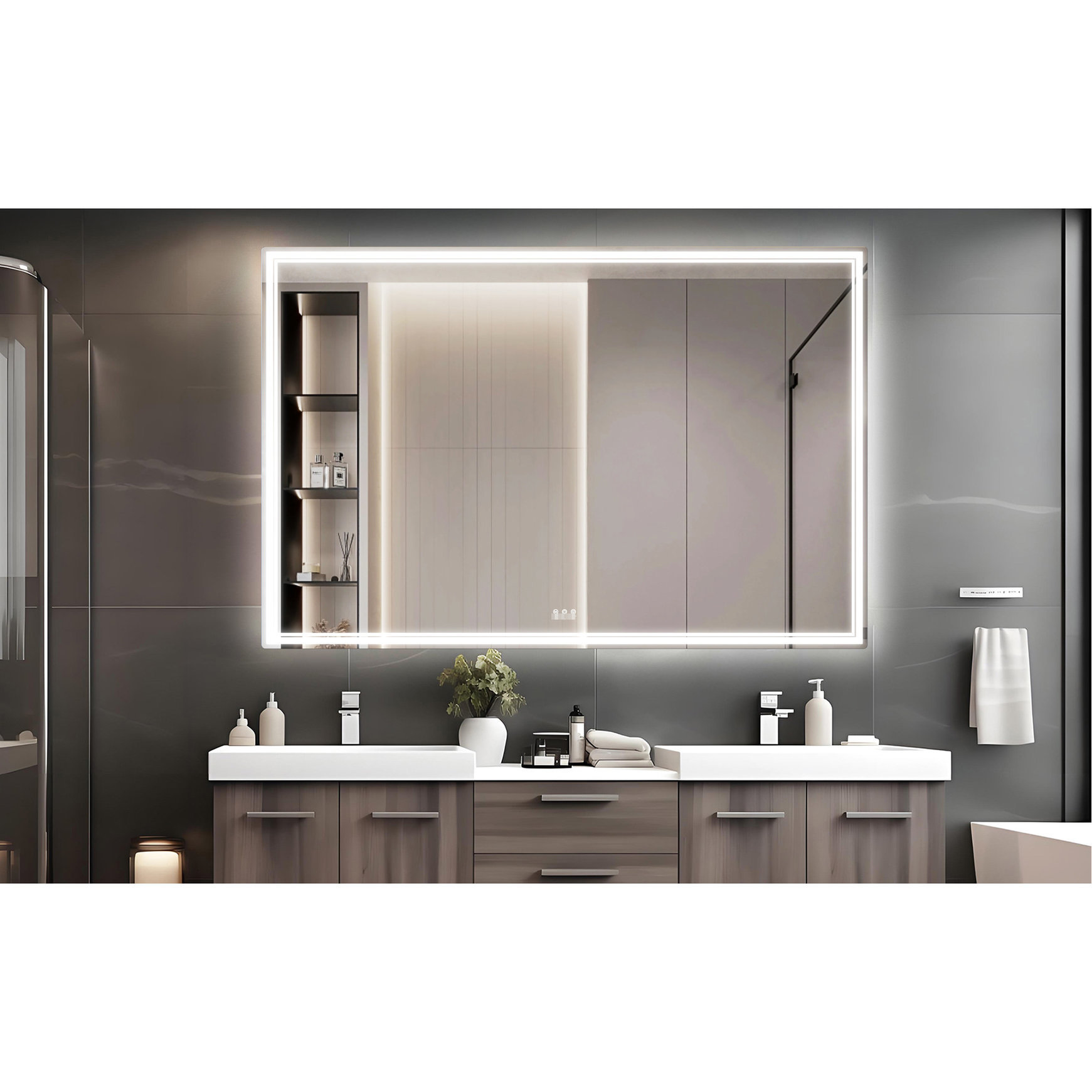 Ivy Bronx Led Bathroom Mirror 60x40 Inch, Waterproof & Secure, 3 Color ...