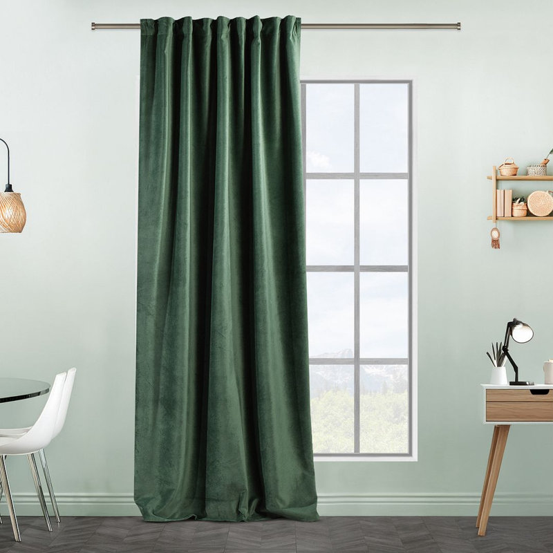 Extra Long & Extra Wide Matte Velvet Curtain Panel, 280cm Width x 225cm Drop, 32 BOTTLE GREEN