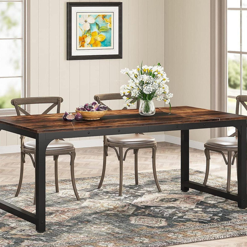 71" Industrial Dining Table For 6–8 People, Rustic Rectangular Kitchen & Dining Room Table With Heavy-Duty Metal Frame, Workstation Or Game Night – Rustic Brown & Black