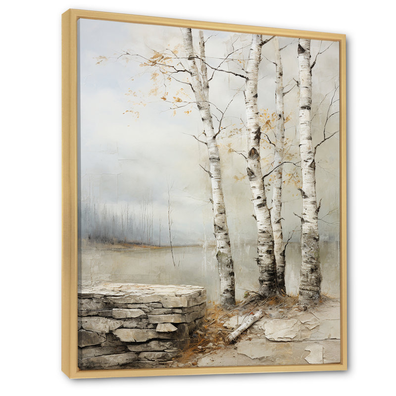Rustic Birch Tree Charm - Art mural bouleau, Cadre flottant brun, H 40 po x l 30 po x P 1,5 po