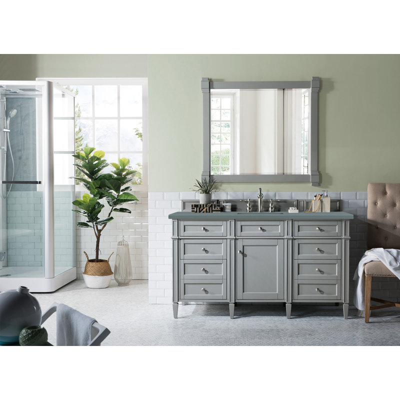 Meuble-lavabo simple 60 po Dussault, Pierre de savon anthracite, Bleu victoire, 8 po