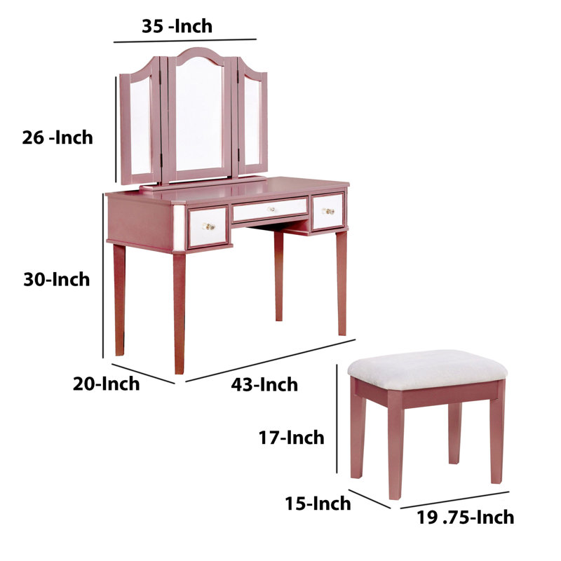 Ensemble coiffeuse avec miroir Boulanger, Or rose