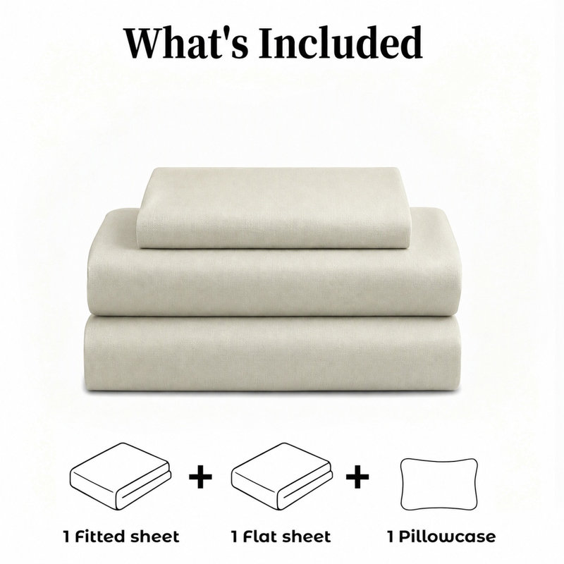 Ensemble de draps 3 pièces en coton pour lit simple, draps respirants et rafraîchissants, literie douce inspirée des hôtels, draps couleur crème de luxe avec bonnet profond de 40 cm, infroissables et faciles d'entretien.
