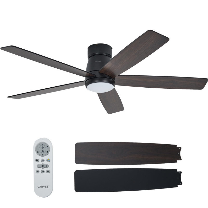 Ventilateur de plafond 52 po encastré avec lumières et télécommande - 5 pales réversibles, contrôle App / Alexa, 6 vitesses de vent, minuterie, pour patio couvert, chambre à coucher, maison de campagne