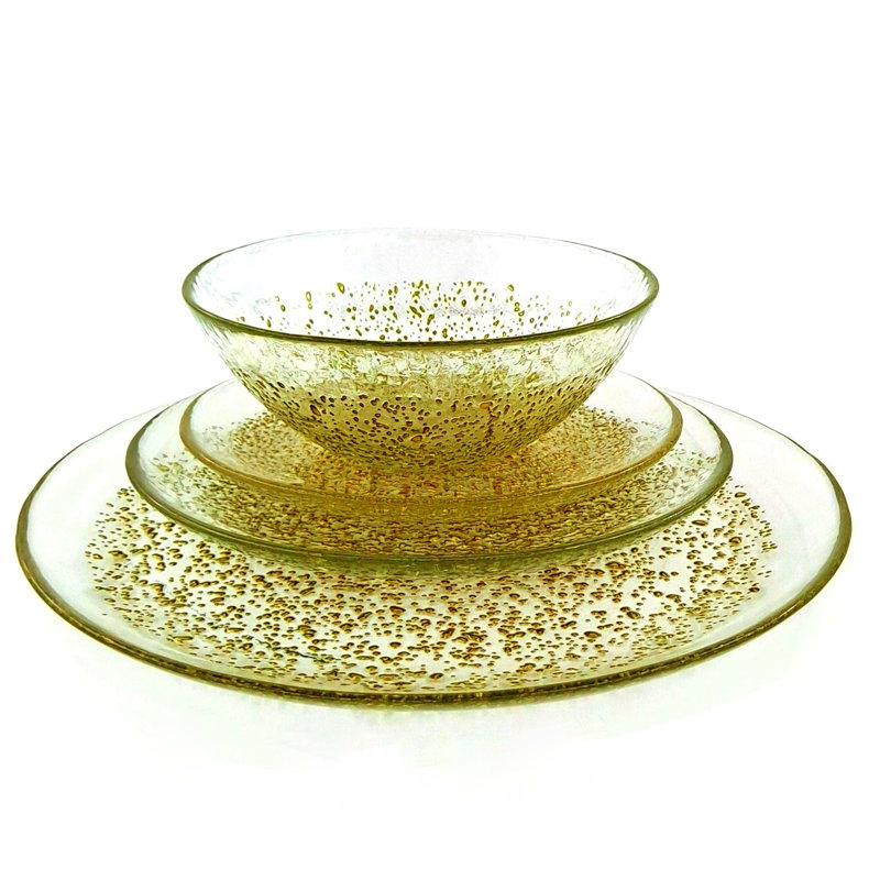 Isla Dinnerware Set, Clear/Gold, 16
