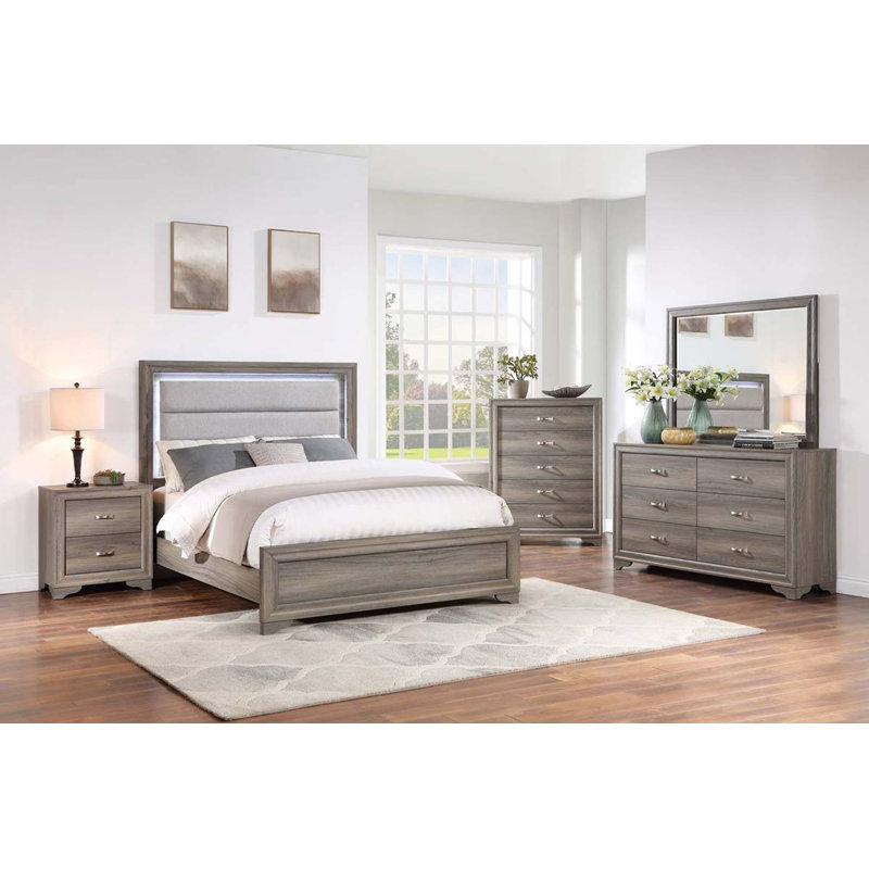 Modern Queen Bed with Integrated LED Lighting