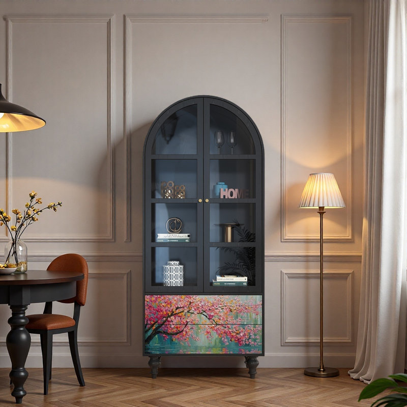 Armoire de rangement en bois massif avec portes en verre
