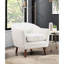 Chaise d'appoint Mid-Century moderne en chenille blanche, tissu d'ameublement en chenille et dossier brun avec pieds en bois massif