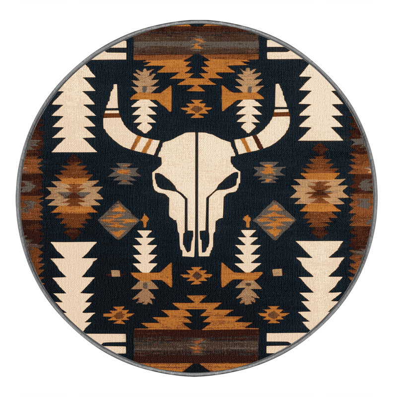 Washable Skull and Bones Southwestern Area Rug, Rectangle 5' x 7'