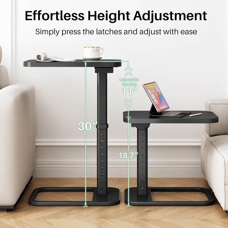 Table-plateau à hauteur ajustable avec panneau rabattable à 90 °, table d'appoint avec accoudoirs peu encombrants pour manger, ordinateur portable, canapé, lit ou petits espaces