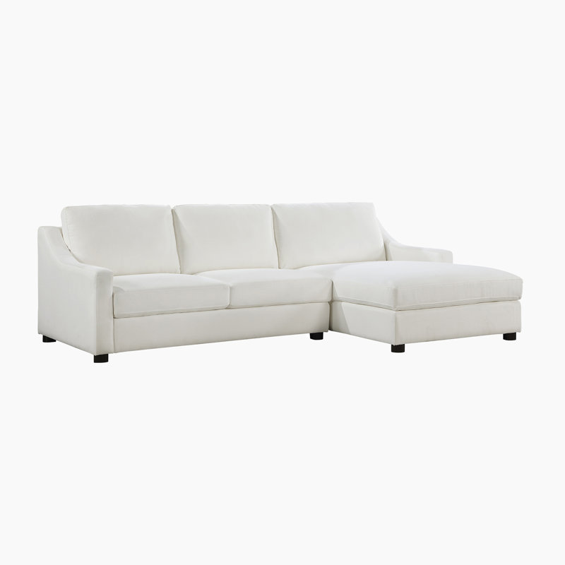 Gowan 100.5" Modern & Contemporary Textured Fabric 2-Piece Sectional with Right Chaise with Removable Back Cushions & Espresso Finished Feet