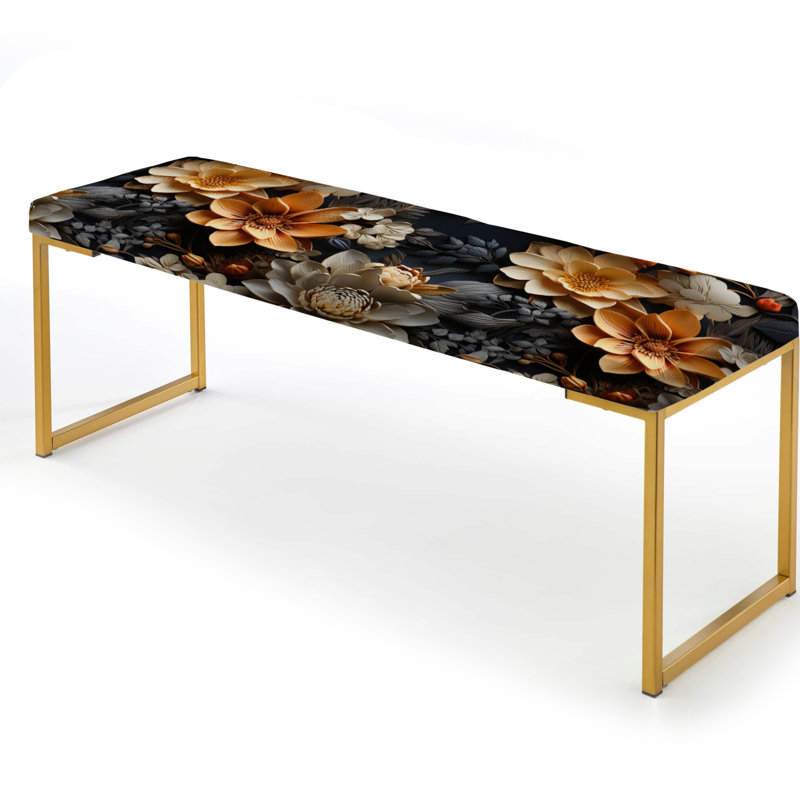 Upholstered Gold Bench, Autumn Peonies Cottage Flowers