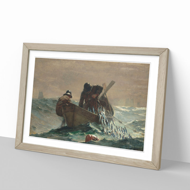 The Herring Net by Winslow Homer - Picture Frame Painting, 27cm H x 36cm W x 2cm D, Oak