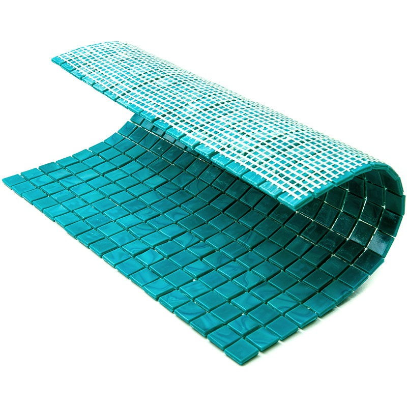 Skosh 0.6" x 0.6" Glass Grid Mosaic Wall & Floor Tile, Dark Blue/Green