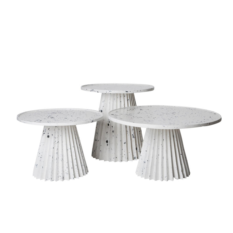 MashT Terrazo Pedestal End Table, White/Gray, 16" H x 24" W x 24" D