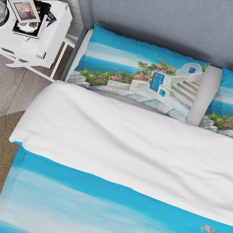 Ensemble de housse de couette nautique et côtier House Near The Sea, Housse de couette simple + 1 taie décorative stan