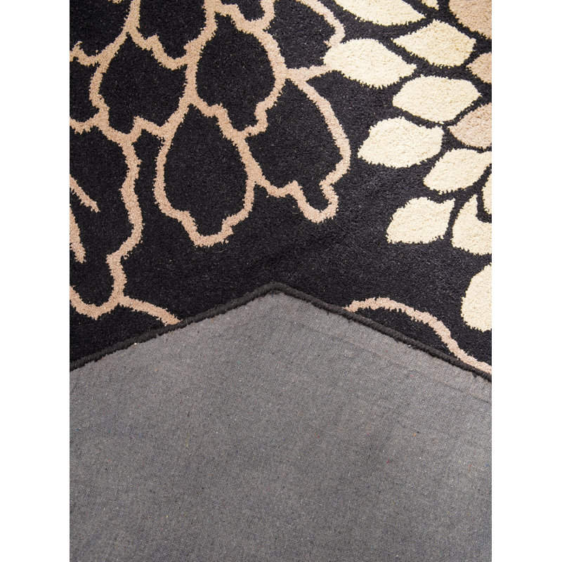 Tapis écologiques en laine touffetés à la main - Octogone, couleur noire, conception orientale, tapis antidérapants épais faits à la main pour le salon, la chambre à coucher
