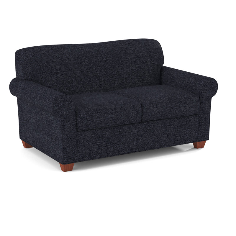 Finn 59" Rolled Arm Sofa Bed Loveseat with Reversible Cushions, BM Cherry, Elliot Caribou
