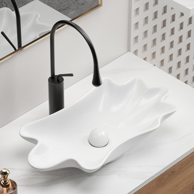 Bathroom Vessel Sink Shell Shape 24In*13In Above Counter Bathroom Vanity Sink Bowl