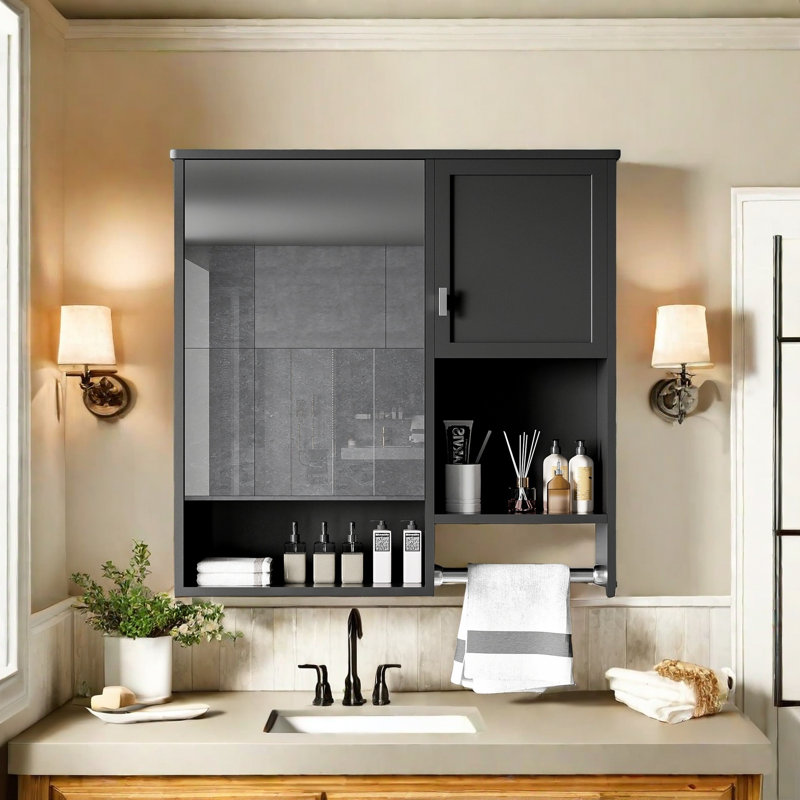 Wall-Mounted Bathroom Mirror Cabinet With Adjustable Shelf, High-Quality Mdf, Waterproof & Moisture-Proof, Space-Saving Storage For Bathroom