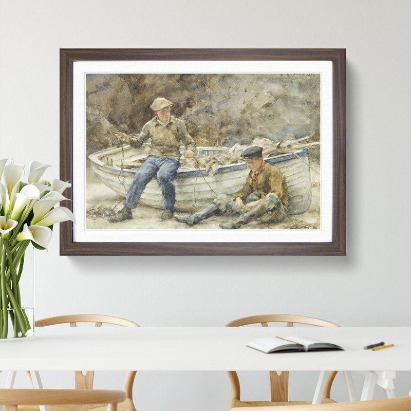 Bailling a Spiller by Henry Scott Tuke - Picture Frame Painting, Walnut Framed, 27cm H x 36cm W x 2cm D