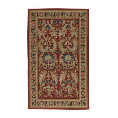 Tapis rouge / beige / bleu Aubusson de haute qualité noué à la main