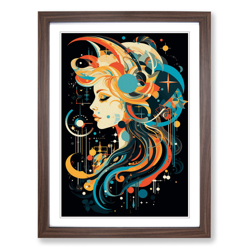 Aquarius Zodiac Constructivism - Framed Print, Walnut Framed, 46cm H x 34cm W x 2cm D
