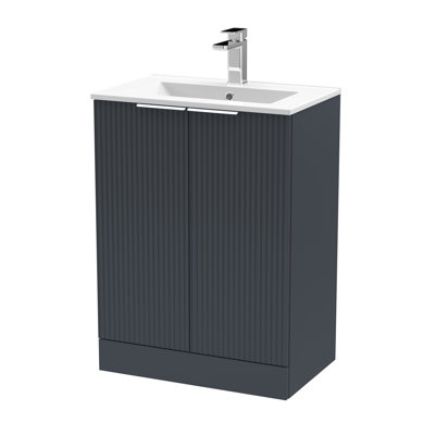 Fluted Single Bathroom Vanity with Drop In Vitreous China Basin
