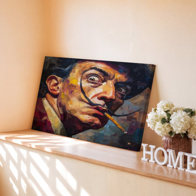 Abstract Colorful Man Portrait With Mustache And Cigarette Canvas Wall Art Print For Living Room, Bedroom, Office, Hallway, Entryway, Gallery Wall And Modern Home Decor