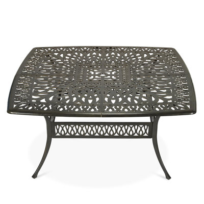 Darby Home Co 63.98" Patio Dining Table For 8, Large Square Cast Aluminum Dining Table With 2.2" Umbrella Hole, Weather-resistant Patio Dining Table For Deck Garden Backyards, Dark Bronze