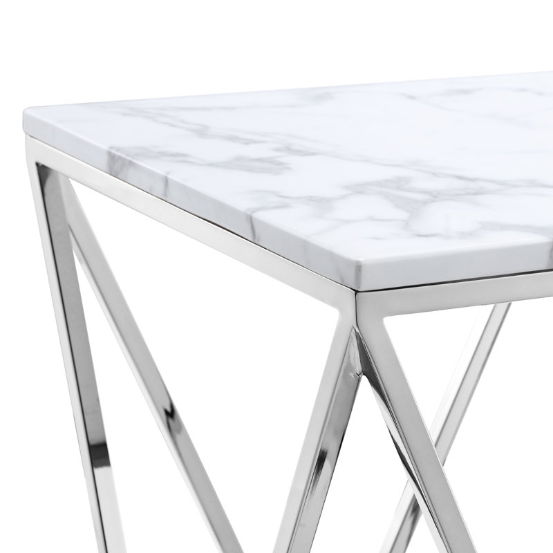 Table de bout en marbre Minette avec base en métal, Chrome