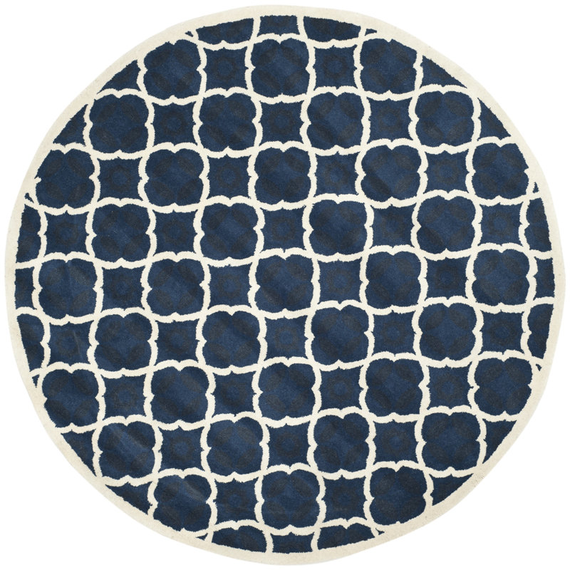 Carolene Hand Tufted Wool/Cotton/Latex Geometric Rug in Blue/Ivory, Round 5'