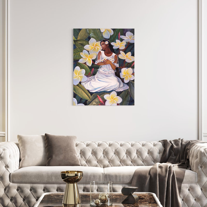 Floral Embraced Island Girl Print by Chen Xiaoping, 46" H x 36" W, Wrapped Canvas