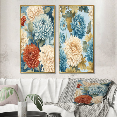 Ensemble de salon mural blanc et bleu Chrysanthemums Symphony - Chrysanthemums