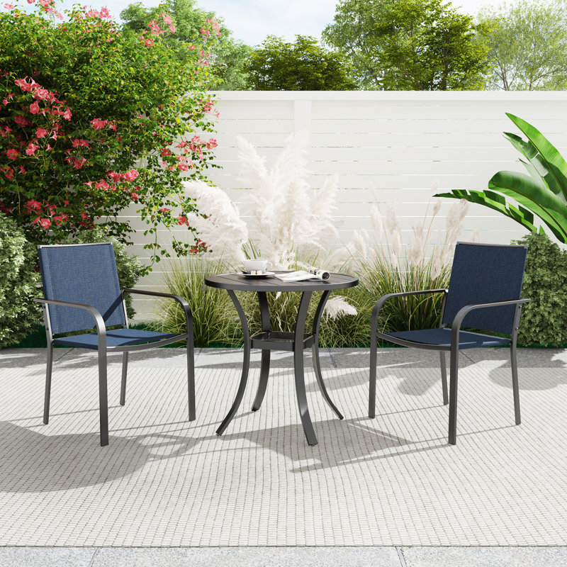2 - Person Metal Patio Dining Set With Round Table, Navy