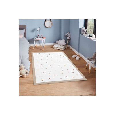 Tapis rectangulaire tissé à la machine en polyester crème / rose / beige Ichabod