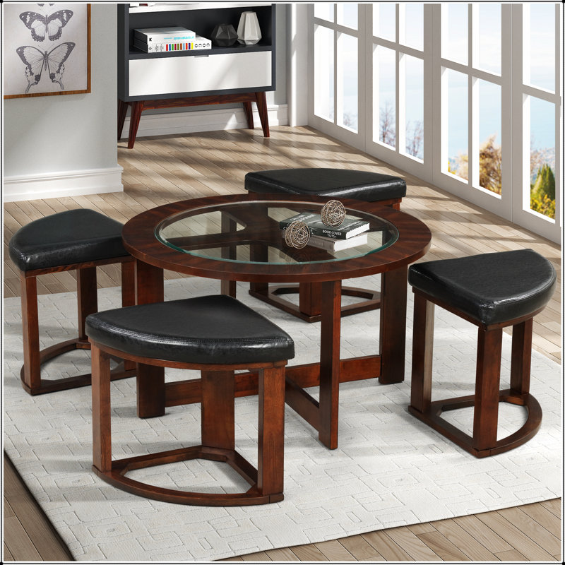 Ensemble de table basse cylindrique avec 4 tabourets