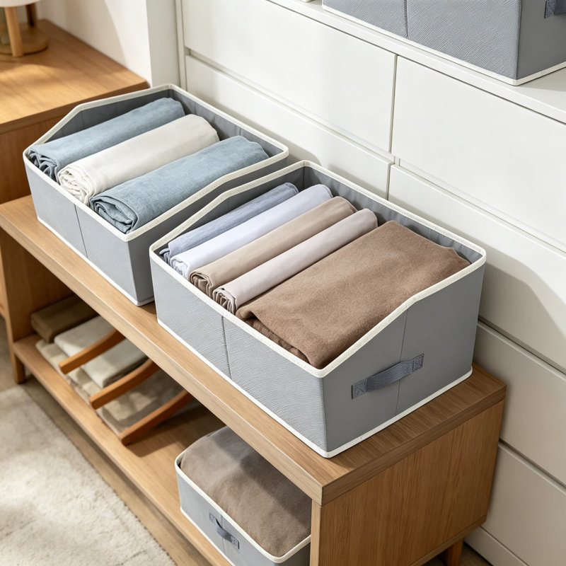 Paniers de rangement trapézoïdaux pour tablettes, grands bacs pliables en tissu avec poignées, organisateur de cubes pour vêtements, couvertures et serviettes, paquet de 4, gris