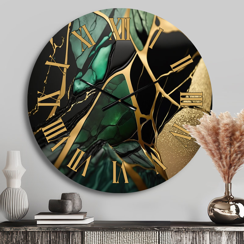 Horloge murale abstraite Geode Green III - Marbre, Médium