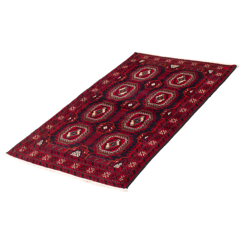 Tapis unique en laine noué à la main bleu marine / rouge nouvel âge 3 pi 7 po x 5 pi 11 po Kalgoorlie
