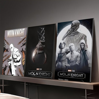 3PCS Wall Arts Posters Framed, Moon Knight Canvas Wall Art Collection Featuring Comic Tome 3 Design, Mystic Weapon Illustration, and Original Series Character Group Print - Perfect for Superhero Fans and Modern Home Decor